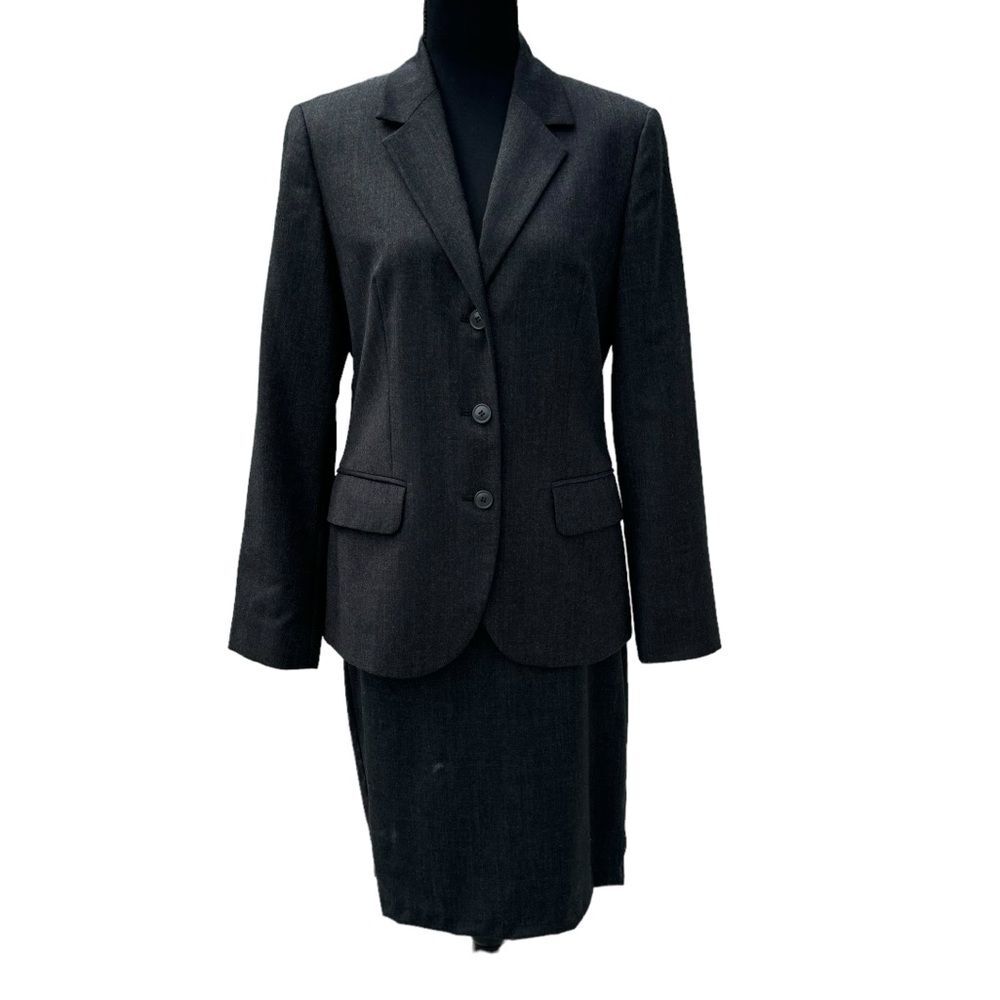 Vintage Benetton Ladies Grey 2 Piece Skirt Suit Size 42 Wool